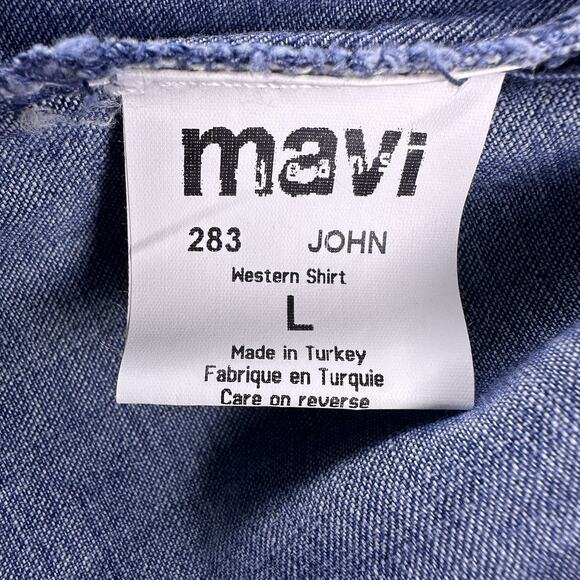 Mavi Unisex Denim Snap Shirt “John” Blue Long Sleeve Size Large- Long‎ Sleeve - Picture 12 of 14